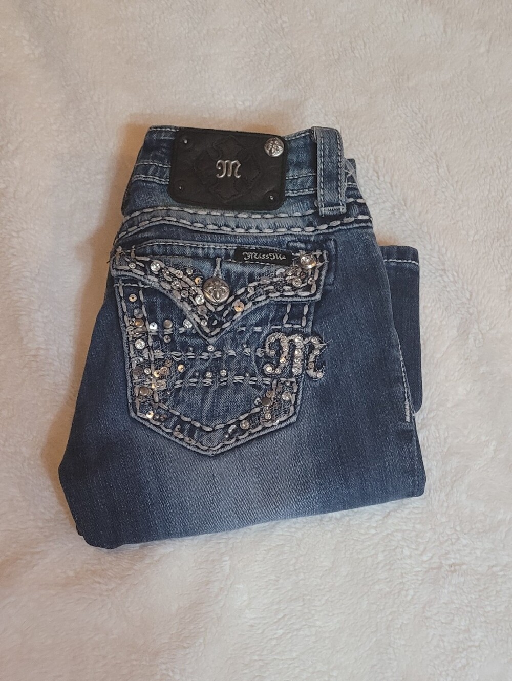 Miss Me Stone Washef Embellished Bling Skinny Jeans. JE56752L Sz 24